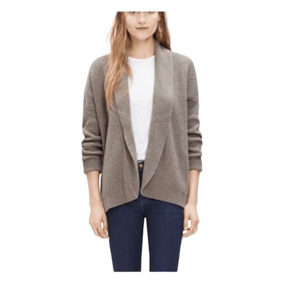 Madewell Cocoon Cardigan Sweater Taupe Grey Waffle Knit Long Sleeve M - Picture 1 of 10